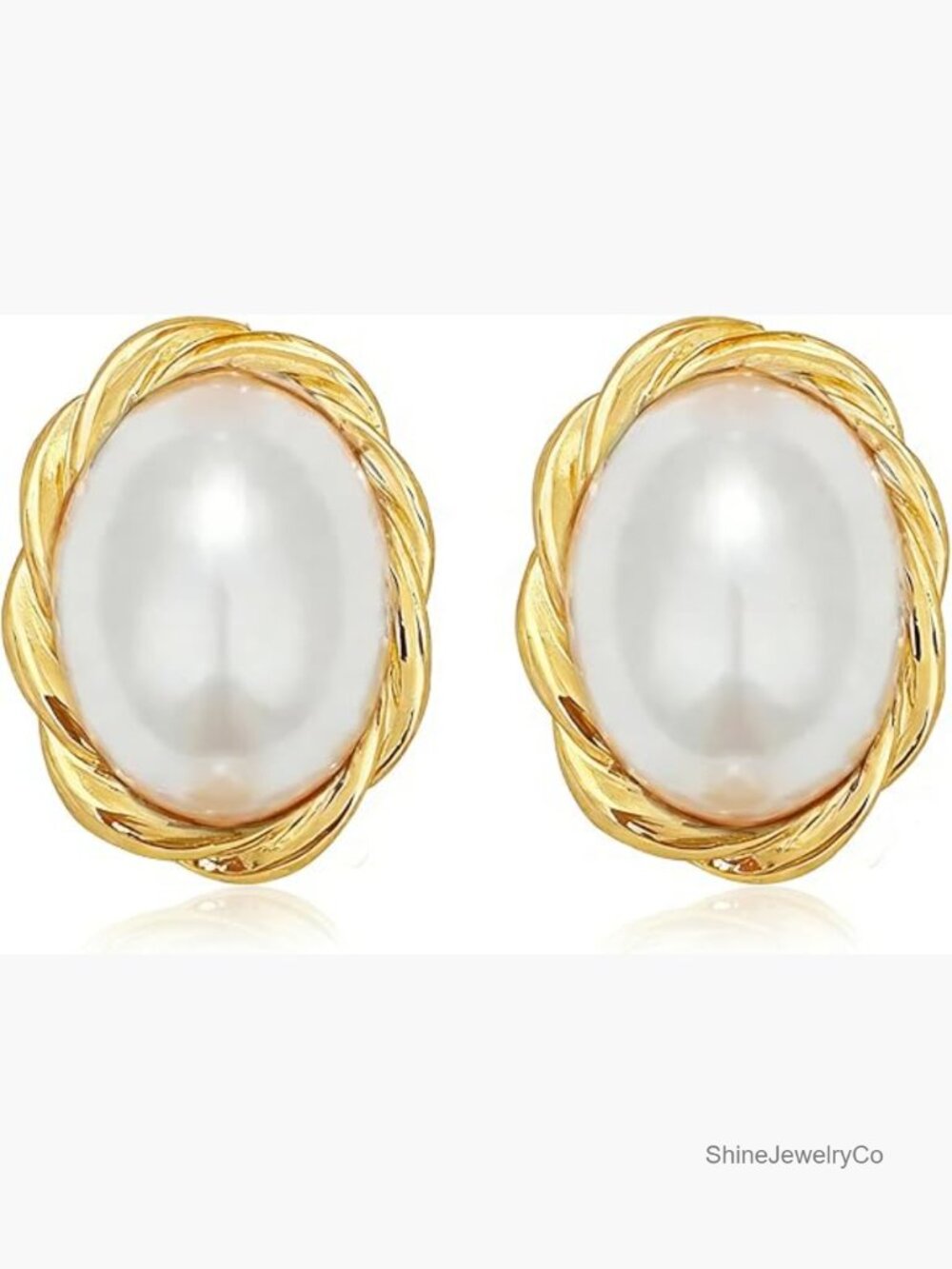Twisted Rope Oval Stud Earrings – 18K Gold Plated Hypoallergenic